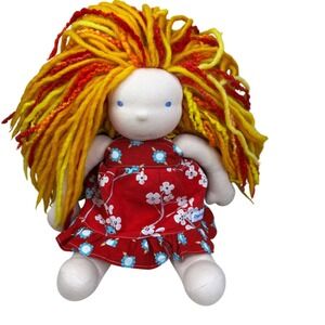 Dragonfly's Hollow Waldorf Doll Handcrafted Wool Cotton Red Floral Dress 2012